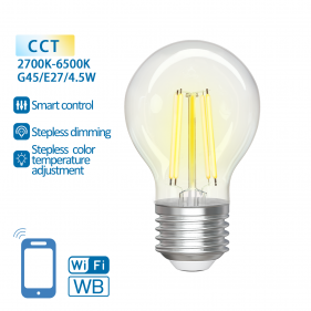 Obrázok pre SMART LED žiarovka E27 4,5W/470lm , glóbus G45 LED vlákno , CCT