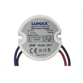 Obrázok pre Vodeodolný napájací zdroj pre LED pásy do krabice 12V/30W DC IP67