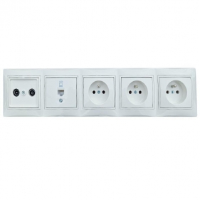 Obrázok pre Sada Kanlux DOMO biely 3x Zásuvka, 1x RTV, 1xRJ45 - Sada zásuviek za televízor