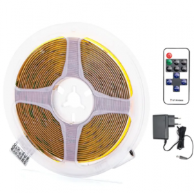 Obrázok pre KOMPLET LED pás prachuvzdorný IP20 36W/3600lm, COB - 5m - Studená biela + zásuvkový napájací zdroj 12V a diaľkové ovládanie