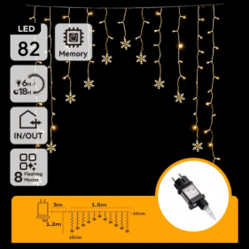 LED Vianočné osvetlenie - záves, 82 diód, 1.5x1.2m, IP44, 230V - Teplá biela - 8 módov svietenia Obrázok pre LED Vianočné osvetlenie - záves, 82 diód, 1.5x1.2m, IP44, 230V - Teplá biela - 8 módov svietenia