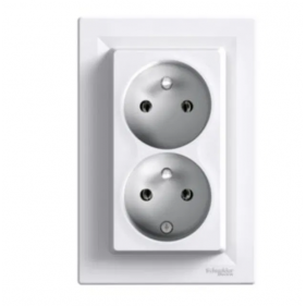 Obrázok pre SCHNEIDER Electric Dvojitá zásuvka kompletná s uzemnením 2x2P+PE Asfora biela