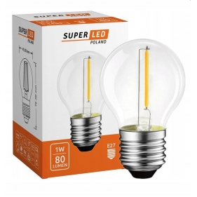 Obrázok pre Sada 10ks LED žiarovka E27 1W/80lm , G45 LED vlákno , Teplá biela