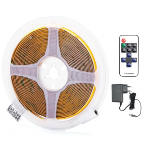 KOMPLET LED pás prachuvzdorný IP20 36W/3600lm, COB - 5m - Teplá biela + zásuvkový napájací zdroj 24V a diaľkové ovládanie Obrázok pre KOMPLET LED pás prachuvzdorný IP20 36W/3600lm, COB - 5m - Teplá biela + zásuvkový napájací zdroj 24V a diaľkové ovládanie