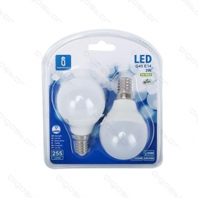 Obrázok pre Sada 2ks LED žiarovka E14 3W/255lm , glóbus G45 , Studená biela