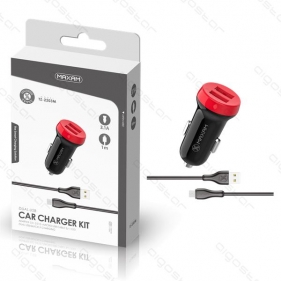 Obrázok pre Adaptér do automobilových zapaľovačov, autonabíjačka 12/24V DC, 2x USB, 3.1A + kábel micro USB čierno-červená
