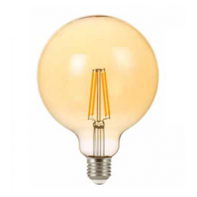 Obrázok pre LED žiarovka E27 8W/700lm , glóbus G125 LED vlákno AMBER , Teplá biela