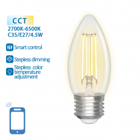 Obrázok pre SMART LED žiarovka E27 4,5W/470lm , svieca C35 LED vlákno , CCT