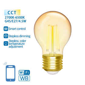 Obrázok pre SMART LED žiarovka E27 4,5W/470lm , glóbus G45 LED vlákno AMBER , CCT