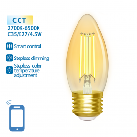 Obrázok pre SMART LED žiarovka E27 4,5W/470lm , svieca C35 LED vlákno AMBER , CCT