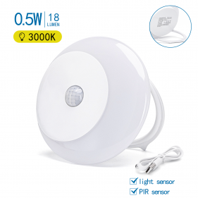 Obrázok pre Nabíjateľné nočné svietidlo 0.5W/18lm Teplá biela + PIR senzor