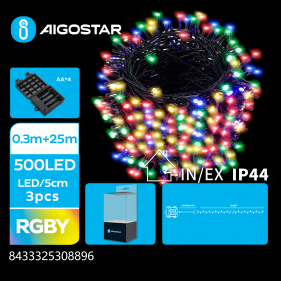 Obrázok pre LED Vianočné osvetlenie - reťaz, 500 diód, 25m, IP44, 4xAA - Multicolor - 8 módov svietenia