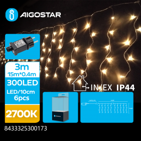 Obrázok pre LED Vianočné osvetlenie - cencúle, 300 diód, 15m, IP44, 230V - Teplá biela - 8 módov svietenia