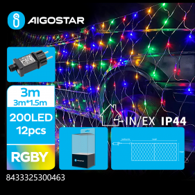 Obrázok pre LED Vianočné osvetlenie - sieť, 200 diód, 3x1.5m, IP44, 230V - Multicolor - 8 módov svietenia