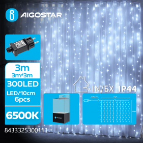 Obrázok pre LED Vianočné osvetlenie - záves, 300 diód, 3x3m, IP44, 230V - Studená biela - 8 módov svietenia