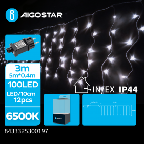 Obrázok pre LED Vianočné osvetlenie - cencúle, 100 diód, 5m, IP44, 230V - Studená biela - 8 módov svietenia