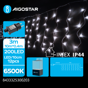 Obrázok pre LED Vianočné osvetlenie - cencúle, 200 diód, 10m, IP44, 230V - Studená biela - 8 módov svietenia