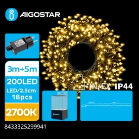 Obrázok pre LED Vianočné osvetlenie - reťaz, 200 diód, 5m, IP44, 230V - Teplá biela - 8 módov svietenia