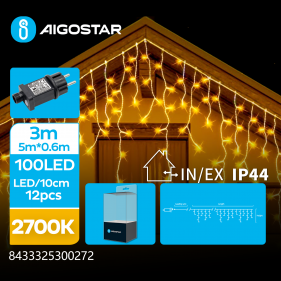 Obrázok pre LED Vianočné osvetlenie - cencúle, 100 diód, 5m, IP44, 230V - Teplá biela - 8 módov svietenia