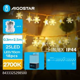 Obrázok pre LED Vianočné osvetlenie - reťaz, 25 diód, 2.5m, IP44, 3xAA - Teplá biela - 8 módov svietenia