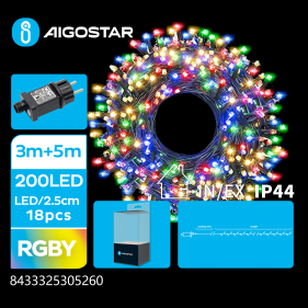 Obrázok pre LED Vianočné osvetlenie - reťaz, 200 diód, 5m, IP44, 230V - Multicolor - 8 módov svietenia