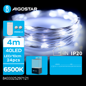 Obrázok pre LED Vianočné osvetlenie - reťaz, 40 diód, 4m, IP20, 2xCR2032 - Studená biela