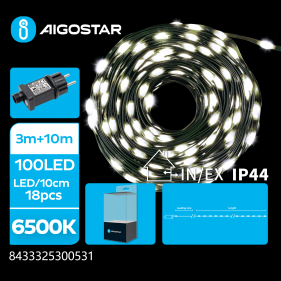 Obrázok pre LED Vianočné osvetlenie - reťaz, 100 diód, 10m, IP44, 230V - Studená biela - 8 módov svietenia