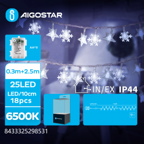 Obrázok pre LED Vianočné osvetlenie - reťaz, 25 diód, 2.5m, IP44, 3xAA - Studená biela - 8 módov svietenia