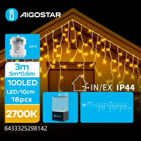 Obrázok pre LED Vianočné osvetlenie - cencúle, 100 diód, 5m, IP44, 3xAA - Teplá biela - 8 módov svietenia
