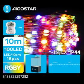 Obrázok pre LED Vianočné osvetlenie - reťaz, 100 diód, 10m, IP44, 3xAA - Multicolor - 8 módov svietenia