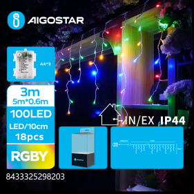 Obrázok pre LED Vianočné osvetlenie - cencúle, 100 diód, 5m, IP44, 3xAA - Multicolor - 8 módov svietenia
