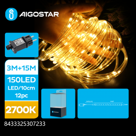 Obrázok pre LED Vianočné osvetlenie - had, 150 diód, 15m, IP44, 230V - Teplá biela - 8 módov svietenia