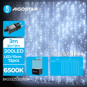 Obrázok pre LED Vianočné osvetlenie - záves, 200 diód, 2x2m, IP44, 230V - Studená biela - 8 módov svietenia