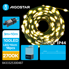 Obrázok pre LED Vianočné osvetlenie - reťaz, 100 diód, 10m, IP44, 230V - Teplá biela - 8 módov svietenia