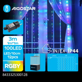 Obrázok pre LED Vianočné osvetlenie - záves, 100 diód, 1x1m, IP44, 230V - Multicolor - 8 módov svietenia
