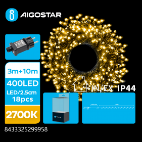 Obrázok pre LED Vianočné osvetlenie - reťaz, 400 diód, 10m, IP44, 230V - Teplá biela - 8 módov svietenia