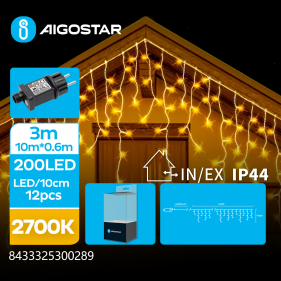 Obrázok pre LED Vianočné osvetlenie - cencúle, 200 diód, 10m, IP44, 230V - Teplá biela - 8 módov svietenia
