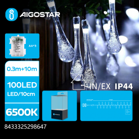 Obrázok pre LED Vianočné osvetlenie - reťaz, 100 diód, 10m, IP44, 3xAA - Studená biela - 8 módov svietenia