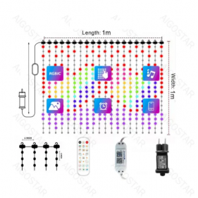 Obrázok pre SMART LED Vianočné osvetlenie - záves, 400 diód, 1x1m, IP44, 230V - RGBIC s diaľkovým ovládaním