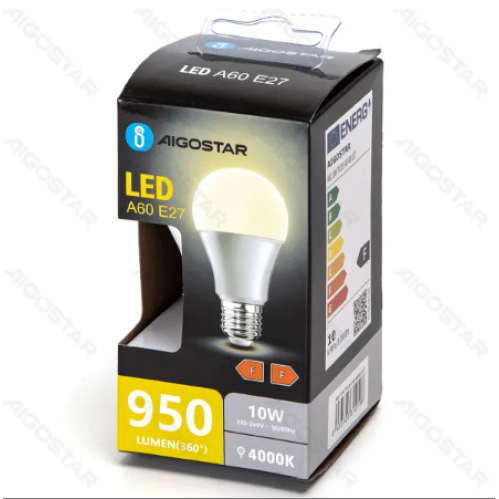 Obrázok pre LED žiarovka E27 10W/950lm , klasik A60 , BOX , Neutrálna