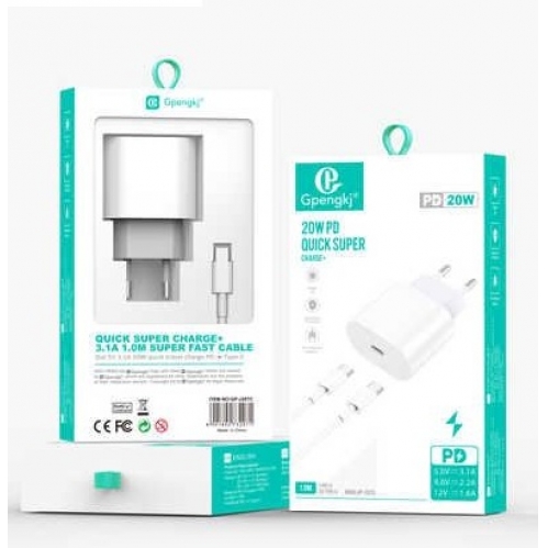 Obrázok pre EU vysokorýchlostná Nabíjačka 20W PD + Kábel Type-C 1M