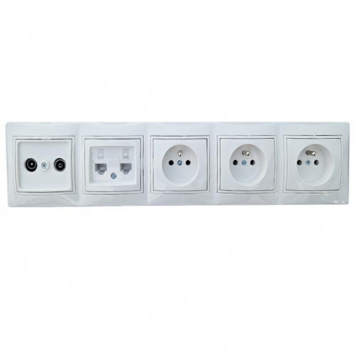 Obrázok pre Sada Kanlux DOMO biely 3x Zásuvka, 1x RTV, 1xdvojitá RJ45  - Sada zásuviek za televízor