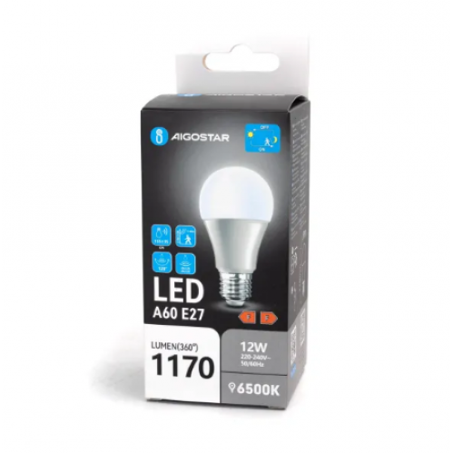 Obrázok pre LED žiarovka E27 12W/1170lm , klasik s mikrovlnným senzorom , Studená biela