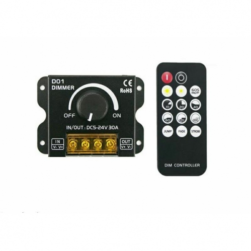 Obrázok pre RF STMIEVAČ MANUÁLNY LED PÁSOV S DIAĽKOVÝM OVLÁDANÍM , 14-tlačidlový , 30A 360W/720W