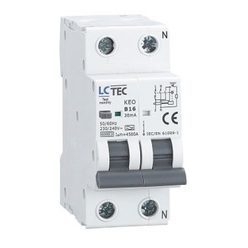 Obrázok pre LC-Tec Prúdový chránič s ističom B 16A 1P+N 30mA, typ A, 6kA, KEO