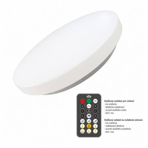 Obrázok pre Vodeodolný LED Ceiling kruhový biely 18W/1820lm 300mm , IP54 , s mikrovlným senzorom, Neutrálna biela s diaľkovým ovládaním