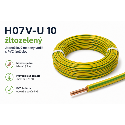 Obrázok pre Kábel Izolovaný vodič CY 1x10 H07V-U žltozelený
