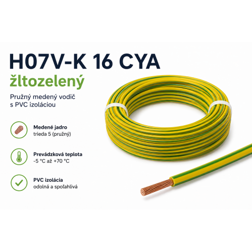 Obrázok pre Kábel Izolovaný vodič CYA 1x16 H07V-K žltozelený