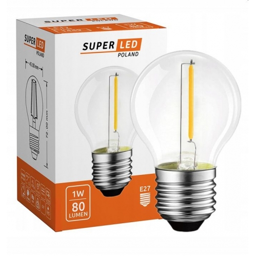 Obrázok pre Sada 10ks LED žiarovka E27 1W/80lm , G45 LED vlákno , Teplá biela