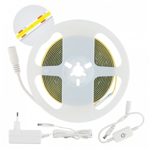 Obrázok pre KOMPLET LED pás prachuvzdorný IP20 25W/2030lm, COB - 3m - Teplá biela + zásuvkový napájací zdroj 12V a dotykové ovládanie